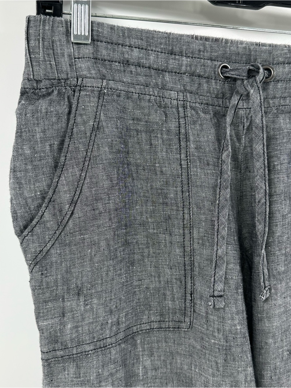 Athleta Linen Gray Drawstring Linen Cropped Pants Front Pockets Preppy - Picture 3 of 12